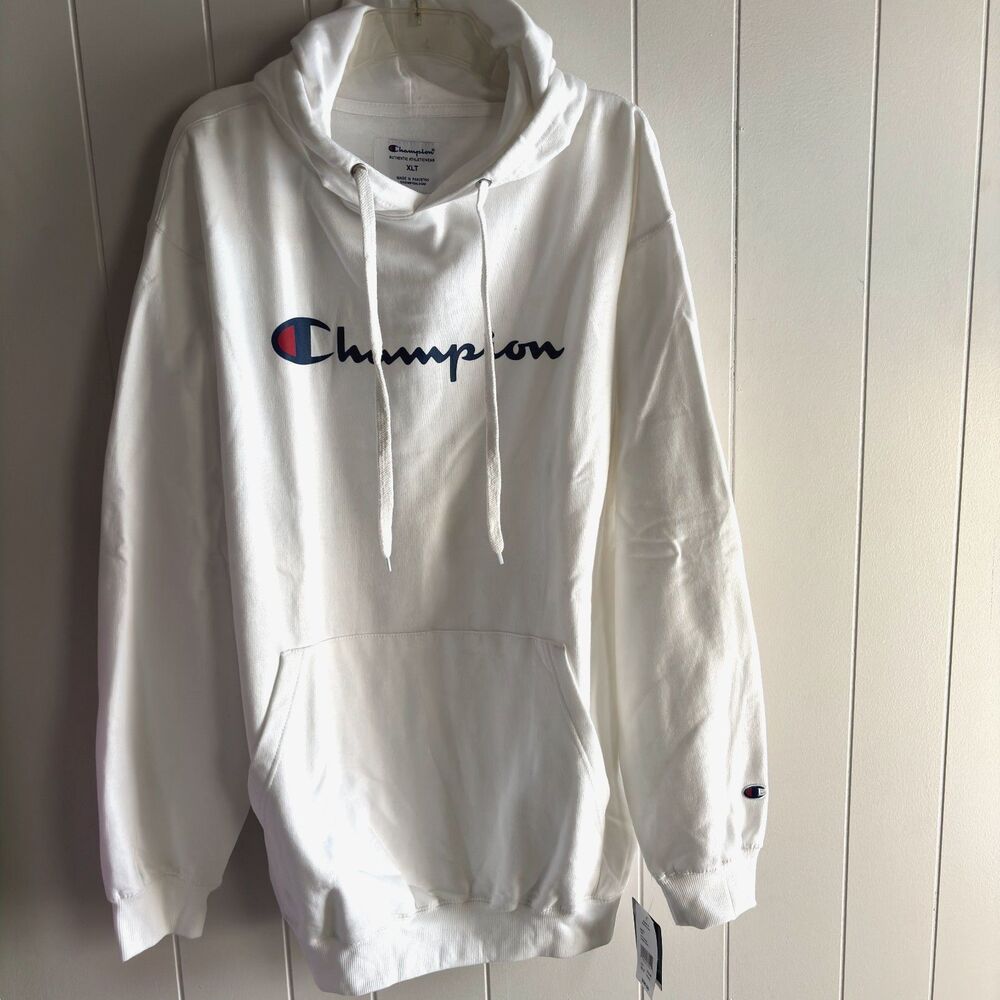 Champion Authentic Athletic Wear Men Big & Tall XLT White Hoodie Sweatshirt #C